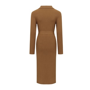 Produttore di Abbigliamento su Misura, <span class=keywords><strong>Abito</strong></span> <span class=keywords><strong>Camicia</strong></span> <span class=keywords><strong>Midi</strong></span> in Maglia di Lusso con Maniche Lunghe e Bottoni per Donna, Elegante e Modesto - Product Image 3