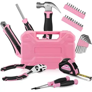 35 조각 핑크 도구 세트 가정용 도구 키트 보관 도구 상자 기본 핑크 퍼플 귀여운 수리 키트 가정용 여성 레이디 도구 세트 케이스