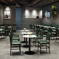 Mobilier de restaurant personnalisable, banquette en cuir vert, ensemble table et chaise