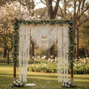 Bohemian Macrame Eco-Friendly Handmade Washable Wedding Arch Outdoor Entryway Hanging Backdrop Tassels Greenery Decor Rectangle - Product Image 1