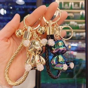 Trendy <b>Cute</b> Electroplated Bear Keychain Fashion 3D Bear Doll <b>Keyring</b> with Leather Rope Pendant for Girl Gift - Product Image 2