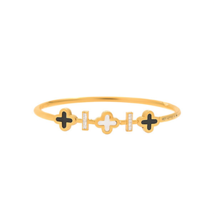 Bracciale in acciaio inossidabile con piccolo disegno floreale color oro per donna, gioielli alla moda. - Product Image 1