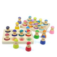 12 Stück Regenbogen Holz-Steckpuppen Holzfiguren für Kleinkinder Vorschul-Lernspielzeug Pädagogisches Holzspielzeug