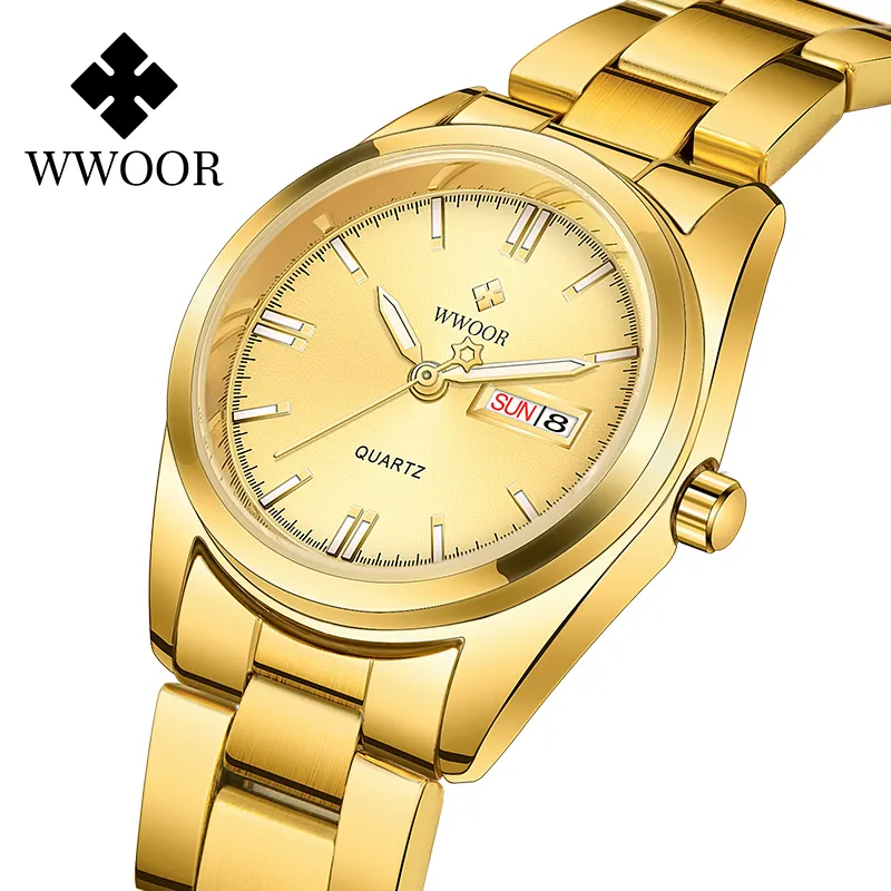 WWOOR 8804 Minimal Fashion Brand Womens Wristwatch Simple Luxury Stainless Steel Strap Waterproof Watch Quartz Watches for Ladys