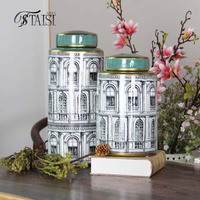 J315 vase de luxe en porcelaine pour décoration intérieure vert antique ensembles de pots de stockage pot décoratif rond de jardin