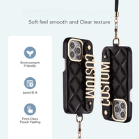 Étui de téléphone personnalisé en cuir véritable de luxe antichoc avec broderie et support pour 13/12/11 Pro Max 15/16 Pro Max, nom doré