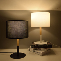 High-End Dekorasi Cerdas Samping Tempat Tidur Kayu Gaya Nordic Putih Hitam Kain Kap Lampu E27/E26 Malam Lampu Meja Dalam Ruangan untuk Penggunaan Rumah
