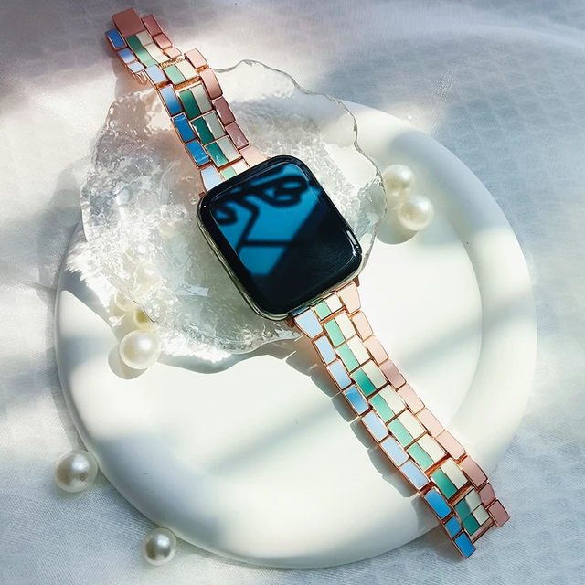 Colorful Women Men Metal Band Replacement Link Strap for Apple Watch SE Series 9 Series 8 7 6 5 4 3 2 Rainbow Strap Strap