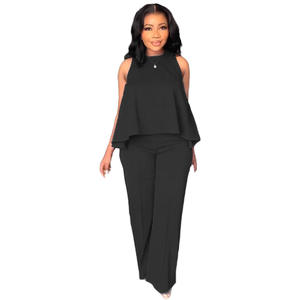 女式春夏纯色两件套休闲宽松袖上衣过膝阔腿裤 - Product Image 5