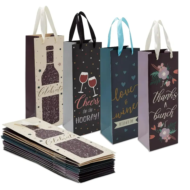 Eco-friendly Custom Printed Gift Paper Bags For Wine Kraft Wine Paper Bags With Handle