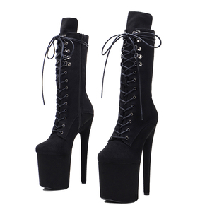 20CM / 8 Pouces Suede Upper Pole Dancing Shoes Plate-forme à talons hauts Bottes <span class=keywords><strong>mi</strong></span>-<span class=keywords><strong>mollet</strong></span> à lacets Pole Dance Boots - Product Image 4