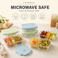 Ensemble de récipients de préparation alimentaire en verre borosilicate, boîte bento divisée avec couvercle hermétique, compatible four et congélateur, vente en gros OEM direct usine