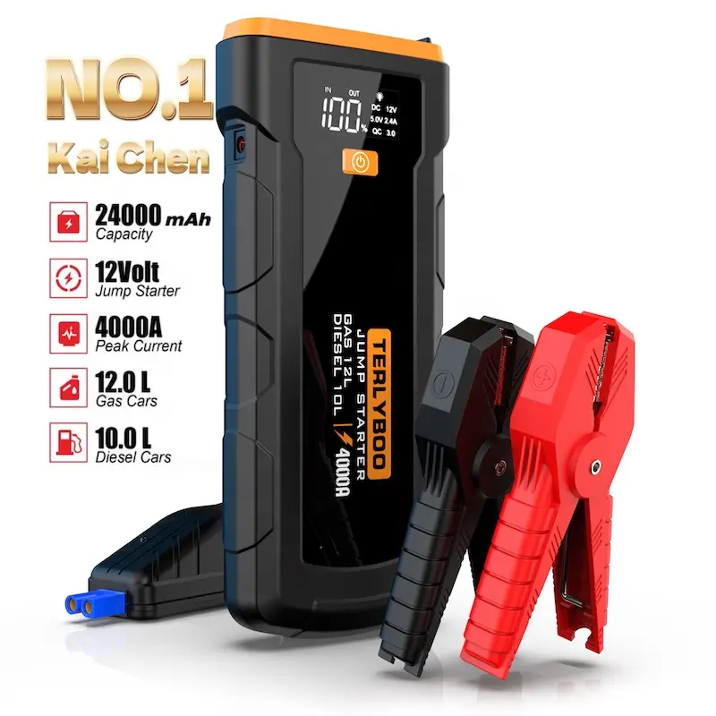 professional digital portable power station 12v/24 hand crank car and truck heavy duty battery booster power bank jump starter