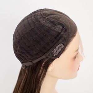 Perruque frontale en dentelle HD marron balayage avec mèches <span class=keywords><strong>caramel</strong></span>, cheveux indiens vierges, lisses et soyeux, longueur moyenne, sans colle, pour usage quotidien - Product Image 6