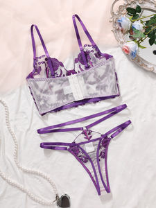 Ensemble soutien-gorge push-up brodé floral transparent taille basse et string sexy ajustable pour <span class=keywords><strong>jeune</strong></span> femme - Vente en gros - Product Image 2