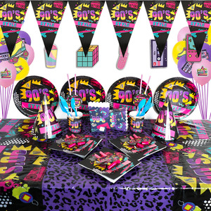 90s Style <b>Paper</b> Plates 18cm Round Birthday Party Decorations Geometric <b>Pattern</b> - Product Image 3