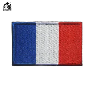 Kain berwarna-warni bendera Perancis bordir pakaian Applique dengan Hook dan Loop Patch untuk seragam Taktis lengan Applique