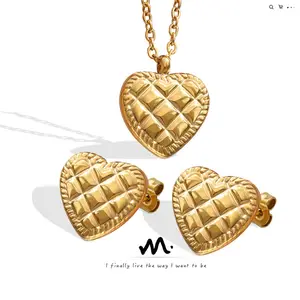 Factory Price Italian Design 18K Gold Plated Stainless Steel Jewelry Set Loving Heart Shape Small Necklace And Earring