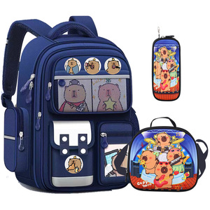 Mochila Escolar Transfronteriza de Tres Piezas con Diseño de Capibara y <span class=keywords><strong>Caim</strong></span>án, Linda Mochila Impermeable de Poliéster para Estudiantes con Cojín de Aire - Product Image 5