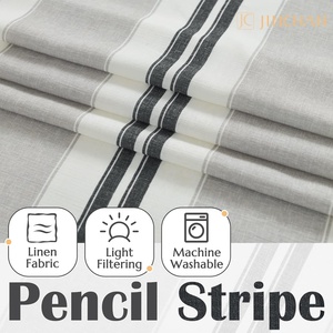 96-inch dài sọc LANH PHA trộn rèm cửa màu xám đen bán Sheer ánh sáng Lọc trang trại hiện đại Rèm rèm - Product Image 4