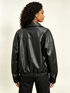 SWEET BABE Chaqueta de motociclista para mujer, color negro, con cremallera, informal, de gran tamaño, manga larga, cuello vuelto - Product Image 3