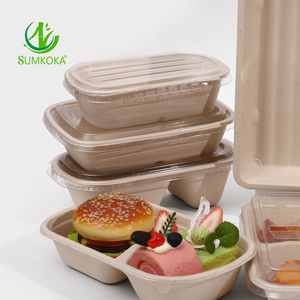 SUMKOKA Bioking Fabricantes al por mayor Degradable Fitness Ensalada Embalaje Papel Caña de azúcar Pulpa Luz Comida Desechable Fiambrera - Product Image 1