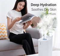 Humidificateur à double buse grande capacité, humidification silencieuse à faible niveau sonore (35 dB) avec conception anti-brûlure à sec