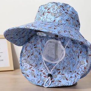 Chapeau de soleil d'été à large bord pour femme, rose à motifs floraux, avec protection de nuque, en maille respirante, pliable, pour la cueillette du thé - Product Image 3