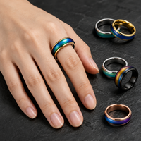 Bague d'humeur en acier inoxydable, thermochromique, changeant de couleur, sensible à la chaleur, bijoux unisexe or, argent, noir, bague émotionnelle, cadeau