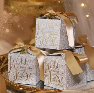 Küçük şerit lüks parti davetiyesi şekeri tatlı ambalaj düğün hediyesi çikolata kutusu şeker kurdelalı kutu