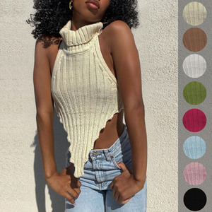 Moda Y2K lavorato a maglia dolcevita Crop top per le donne estate Sexy senza maniche Backless serbatoi ritagliati Party Club vestiti 2294 - Product Image 1