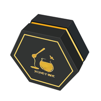 Emballage cadeau personnalisé en papier cartonné hexagonal noir pour miel d'abeille, boîte hexagonale pour produit en verre, bougie chauffe-plat
