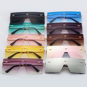 Gafas de Sol Cuadradas de Lente Única Retro de Moda para Mujer con Logotipo Personalizado, Gafas de Sol Rectangulares Extra Grandes sin Montura en Rosa y Azul para Mujer - Product Image 6