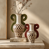 Vase à fleurs en céramique moderne, poignée verte en forme de boucle, motif marron, vase décoratif pour table console, décoration intérieure