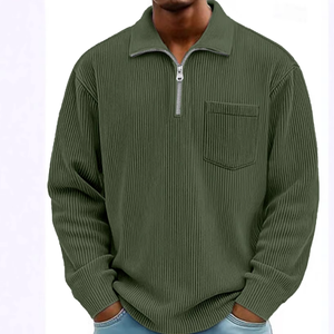 Nouveau pull pour homme, haut décontracté, col montant, fermeture éclair, velours côtelé, <span class=keywords><strong>manches</strong></span> <span class=keywords><strong>longues</strong></span>, <span class=keywords><strong>polo</strong></span> pour homme - Product Image 6