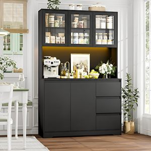 Armoire de cuisine moderne SENYU de 71 pouces avec portes en verre, éclairage LED et station de charge - Product Image 5