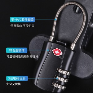 Cadenas à combinaison en alliage d'aluminium approuvé par la TSA avec anse en fil métallique pour la sécurité des sacs à dos et valises de voyage, noir - Product Image 1
