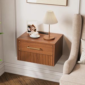 Wholesale Wood Wall Mounted <strong>Bedside</strong> <strong>Table</strong> with Charging Station <strong>Mid</strong> <strong>Century</strong> Modern Floating Nightstand with Storage Drawers - Product Image 3
