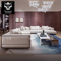 2025 italien de luxe salon noyer cadre Beige tissu canapé ensemble appartement modulaire haute densité mousse grand panoramique