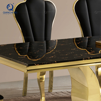 Ensemble de table à manger de luxe pour hôtel, 6 chaises, mobilier de salle à manger, acier inoxydable doré, marbre, table pour fête, mariage, événement
