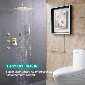 Sistema de Ducha Dorado con Efecto Lluvia, 4 Jets Corporales, Cabezal Mezclador, Rociador de Mano, Grifos Termostáticos y Accesorios Combinados - Product Image 2