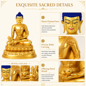 Statue <span class=keywords><strong>de</strong></span> <span class=keywords><strong>Bouddha</strong></span> Médicinal Religieuse Faite à la Main en Laiton Doré, Sculpture Bouddhiste sur Socle Lotus, Décoration pour Maison, <span class=keywords><strong>Jardin</strong></span>, Cour, Prière - Product Image 5
