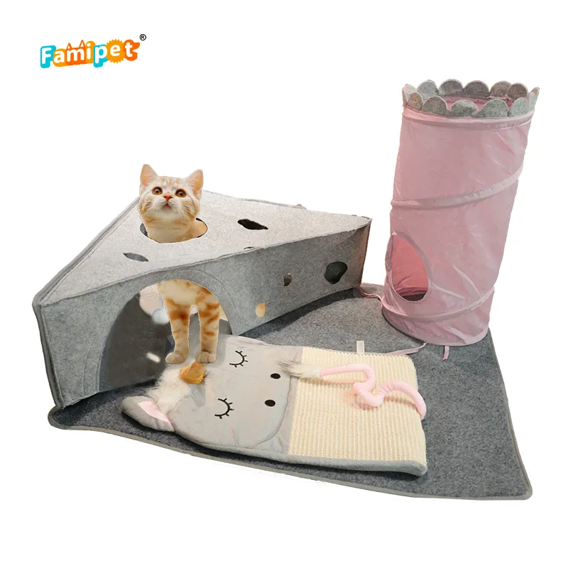 Famipet Grosir Multi-fungsi Felt Mainan Terowongan Kucing Dilipat dengan Tiang Awal