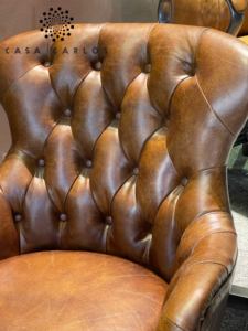 Sillón Wingback Vintage hecho a mano, silla de ocio de cuero genuino de estilo europeo con patas de Metal para el dormitorio o la sala de estar del hogar - Product Image 2