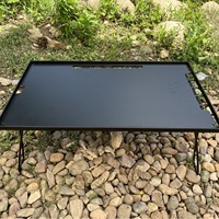 Mesa Plegable Moderna de Malla de Hierro para Exteriores con Panel y Estante, Muebles de Exterior para Camping, Senderismo, Picnic y Barbacoa - Portátil