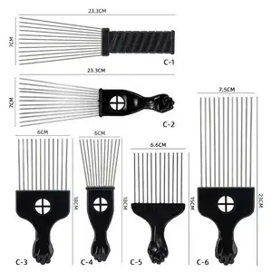 2024 frische Lieferanten Barbier-Pick Taschenfriseur-Styling-Werkzeuge Afro-Haarkamm mit Kunststoffgriff Metallzähne für Salongebrauch