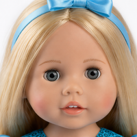Poupée en vinyle plastique de 18 pouces, robe de princesse bleue à paillettes, ensemble de vêtements et chaussures personnalisés OEM, yeux bleus blonds, certifiée EN71 ASTM F963