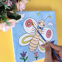 Kit d'art sur toile animaux pré-dessinés et peints à la main avec cadre en bois pour garçons et filles, panneaux écologiques 8x8 pouces, pour peinture au doigt, cadeau de fête d'anniversaire