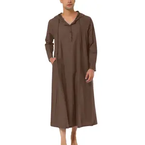 Custom Islamic Jubbah Pakistani Kurti Eid Arabian Long Sleeve Casual Comfortable Muslim Men Shirt Robe Hooded