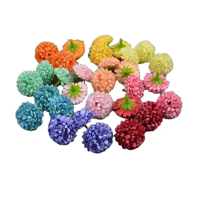 Mini boule de fleurs artificielles en faux pompon de chrysanthème pour les décorations murales de voûte de gâteau de mariage